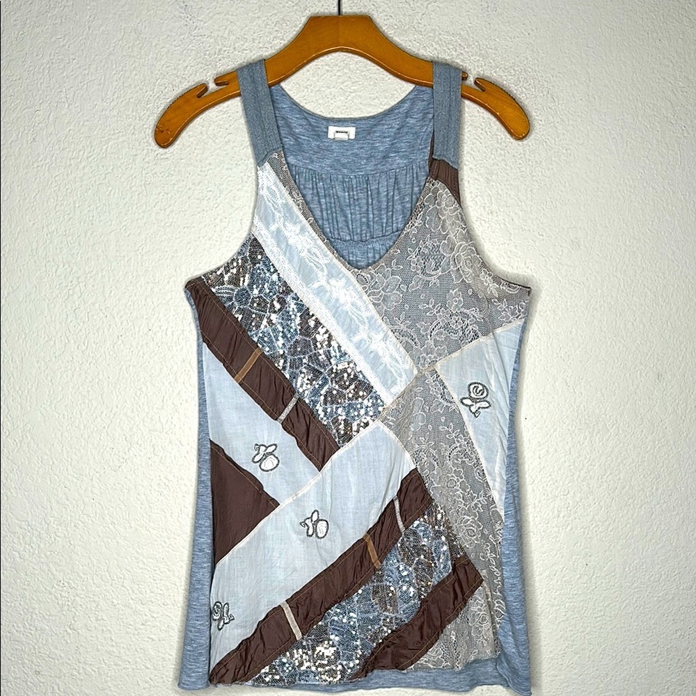 Anthropologie Tiny Patchwork Sequined Lace Tank S… - image 2
